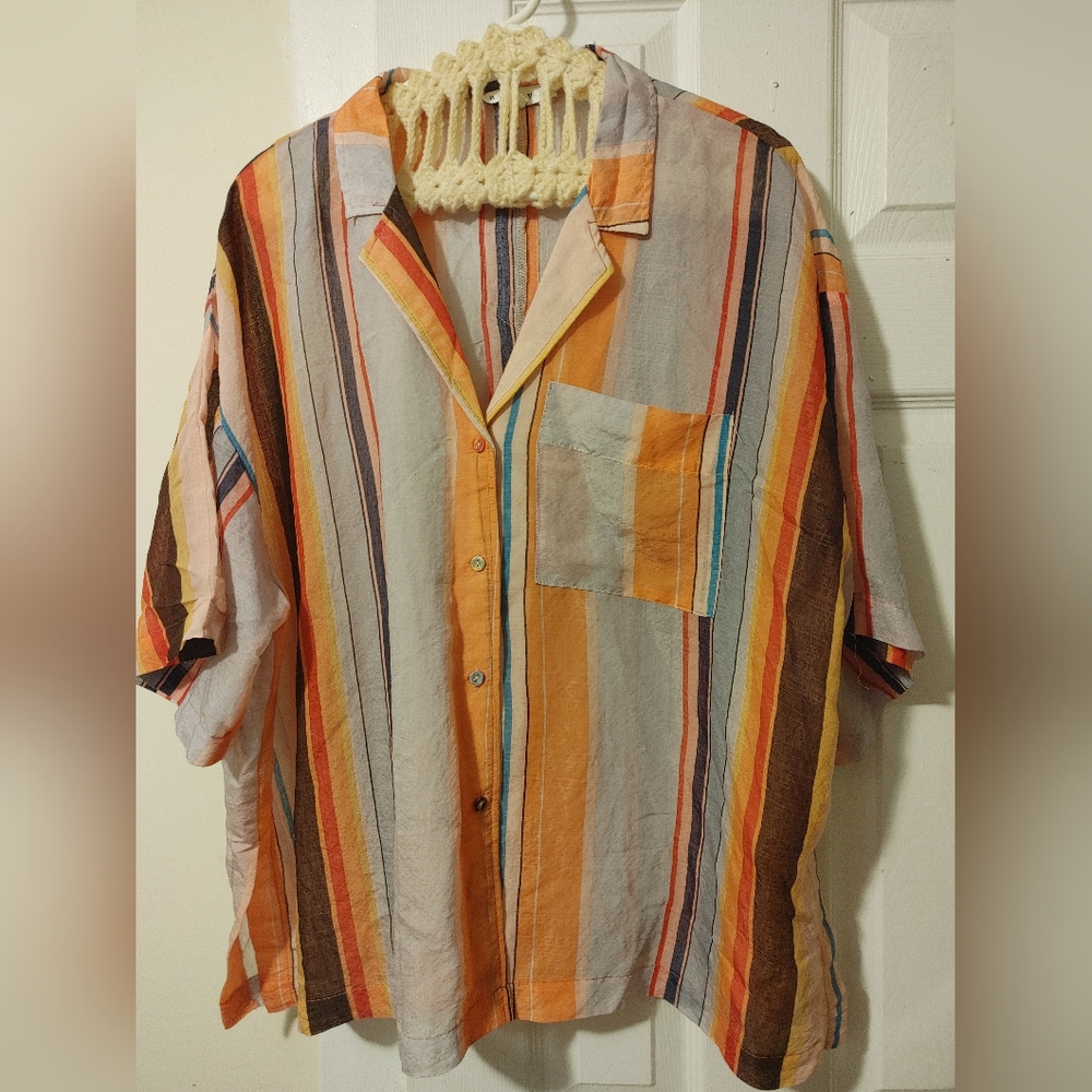HYFVE Button down Coral striped Top